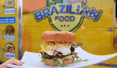A colorful variety of authentic Brazilian street food dishes